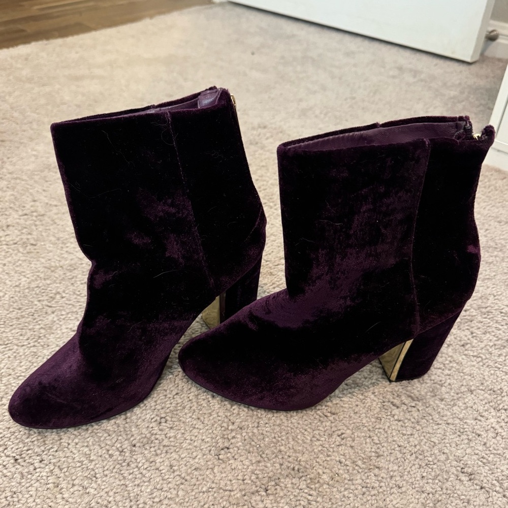 Purple boots, velvety feel on outside